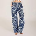 thumbnail image 3 of Beach Pants for Women 2026 Spring Summer Floral Print Elastic Waist Wide Leg Loose Linen Baggy Pants with Pockets, 3 of 6