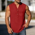 thumbnail image 4 of Lmueinov Mens Cotton Linen Tank Top Shirts Casual Sleeveless Slim Fit Henley Shirt for Men Basic Summer Tops, 4 of 8