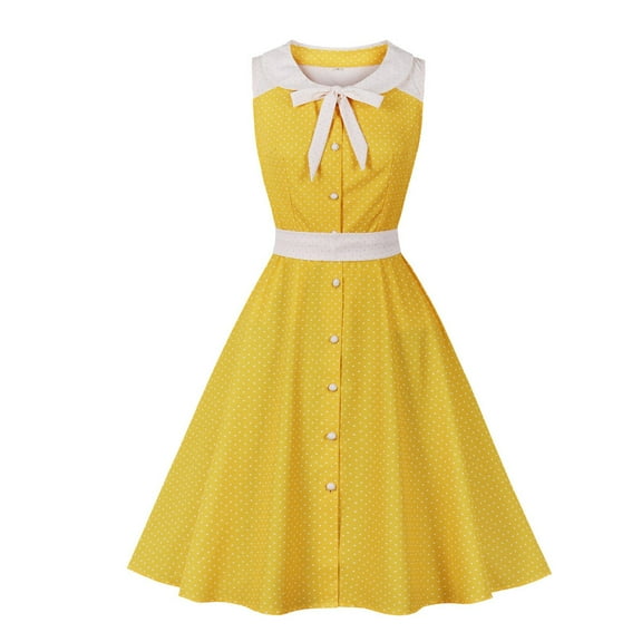 Womens Vintage Polka Dots Printed Cocktail Swing Dress 50s 60s Rockabilly Elegant Formal Prom Midi Evening Dress