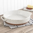 thumbnail image 3 of Denmark Tools for Cooks 1.7 Quart Speckled White Round Stoneware Pie Dish Baking Pan with Handles, 3 of 4