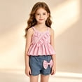 thumbnail image 2 of ZXLBBD Girls' Adorable Outfit Checked Top with Bow and Denim Skorts Ensemble for Toddlers and Little Kids 2 Piece Birthday Fashion Clothing Sets,Pink,Size 7 Y-8 Y, 2 of 5