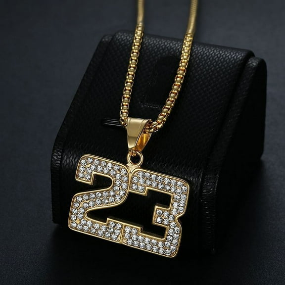 Hip Hop Rhinestones Paved Bling Iced Out 14K Yellow Gold Number 23 Golden Silver Color Pendant Necklace for Men Rapper Jewelry