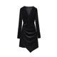 thumbnail image 1 of Vestido de fiesta de cóctel ajustado con pliegues y manga larga con cuello en V para mujer, 1 of 6