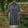 thumbnail image 6 of Horkkom Linen Dress Women Mini Solid Color Short Sleeve Summer Dresses Vacation Pleated Beach Dresses, S-3XL, 6 of 9