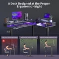 thumbnail image 3 of FEZIBO Triple Motor L Shaped Stadning Desk with LED Strip & Power Outrlets，63 inches Height Adjustable Stand up Corner Desk with Ergonomic Monitor Stand, Black Frame/Black Top, 3 of 9