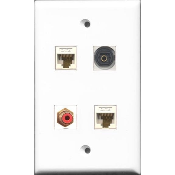 RiteAV 1 Port RCA Red and 1 Port Toslink 2 Port Cat6 Ethernet White Wall Plate