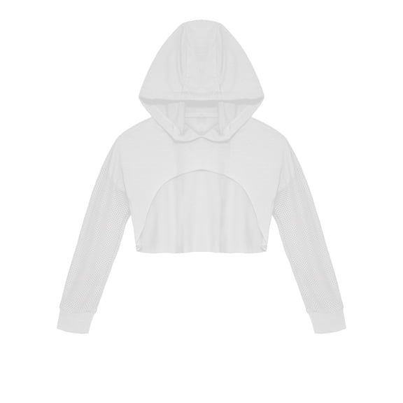Aislor Kids Girls Mesh Long Sleeve Drawstring Hooded Crop Top for Hip Hop Jazz Dance Costume White 10