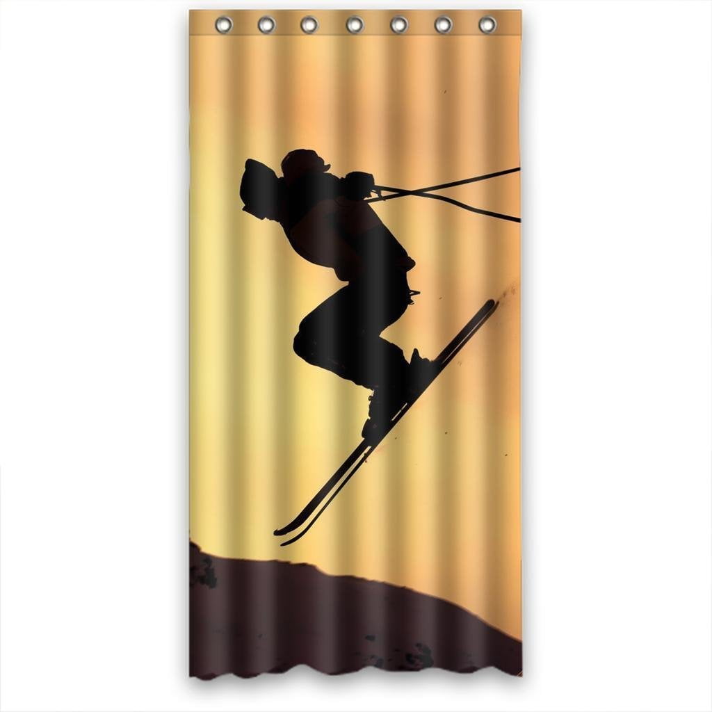GreenDecor Cool Men Skiing Waterproof Shower Curtain Set with Hooks