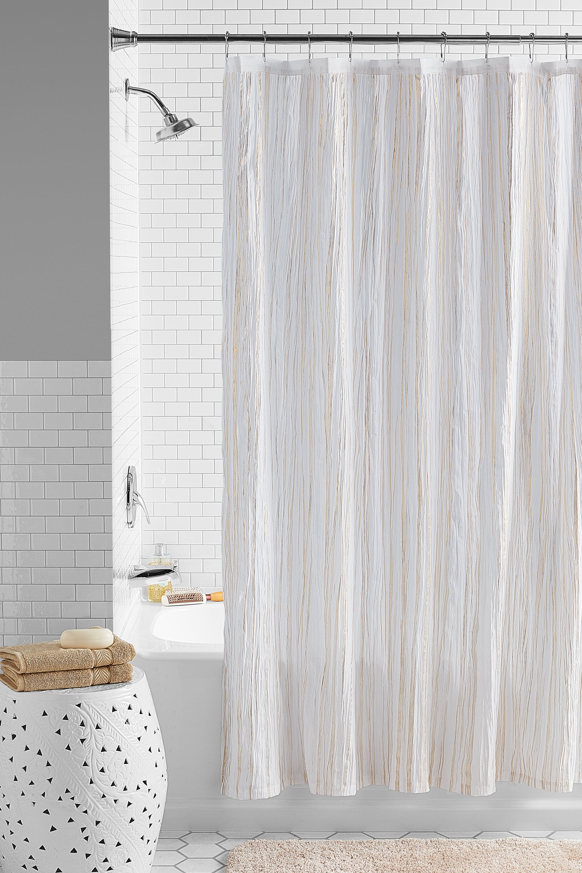 Mainstays Striped Decorative Fabric Shower Curtain, 72' x 72', Arctic White