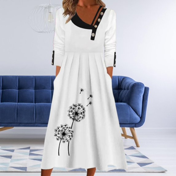Vedolay Womens Dresses Casual Women Casual Summer Dresses 2023 Spring Crew Neck Ruffle Short Sleeve Floral Leopard Smocked Boho Flowy Maxi Dress,White M