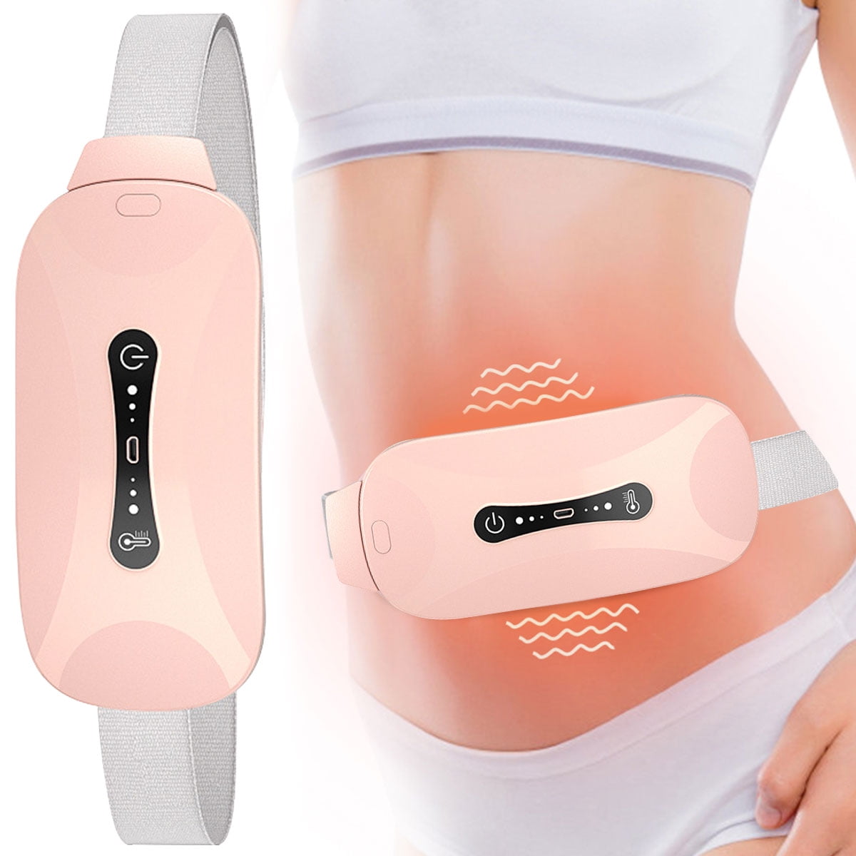 Period Heating Pad for Cramps-Portable Cordless Vibrating Menstrual Heating  Pads,Electric Small USB Heat Pad,Waist Belt Wearable Period Pain Simulator  for Cramp/Back Pain Relief,Gifts for Women Girl Pink2