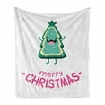 thumbnail image 1 of Christmas Soft Flannel Fleece Throw Blanket, Christmas Tree Shaped Joyous Cookie with Hands up New Year and Xmas, Cozy Plush for Indoor and Outdoor Use, 50" x 70", Jade Green Pink White, by Ambesonne, 1 of 6