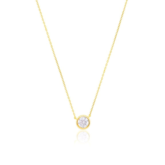 Lauren Klein Yellow Gold Tone Bezel Set Round CZ Necklace