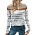 thumbnail image 2 of QUNYINEY Long Sleeve Shirts for Women Trendy Casual Striped Classic T-Shirt Loose Pullover Crewneck Tops, 2 of 9