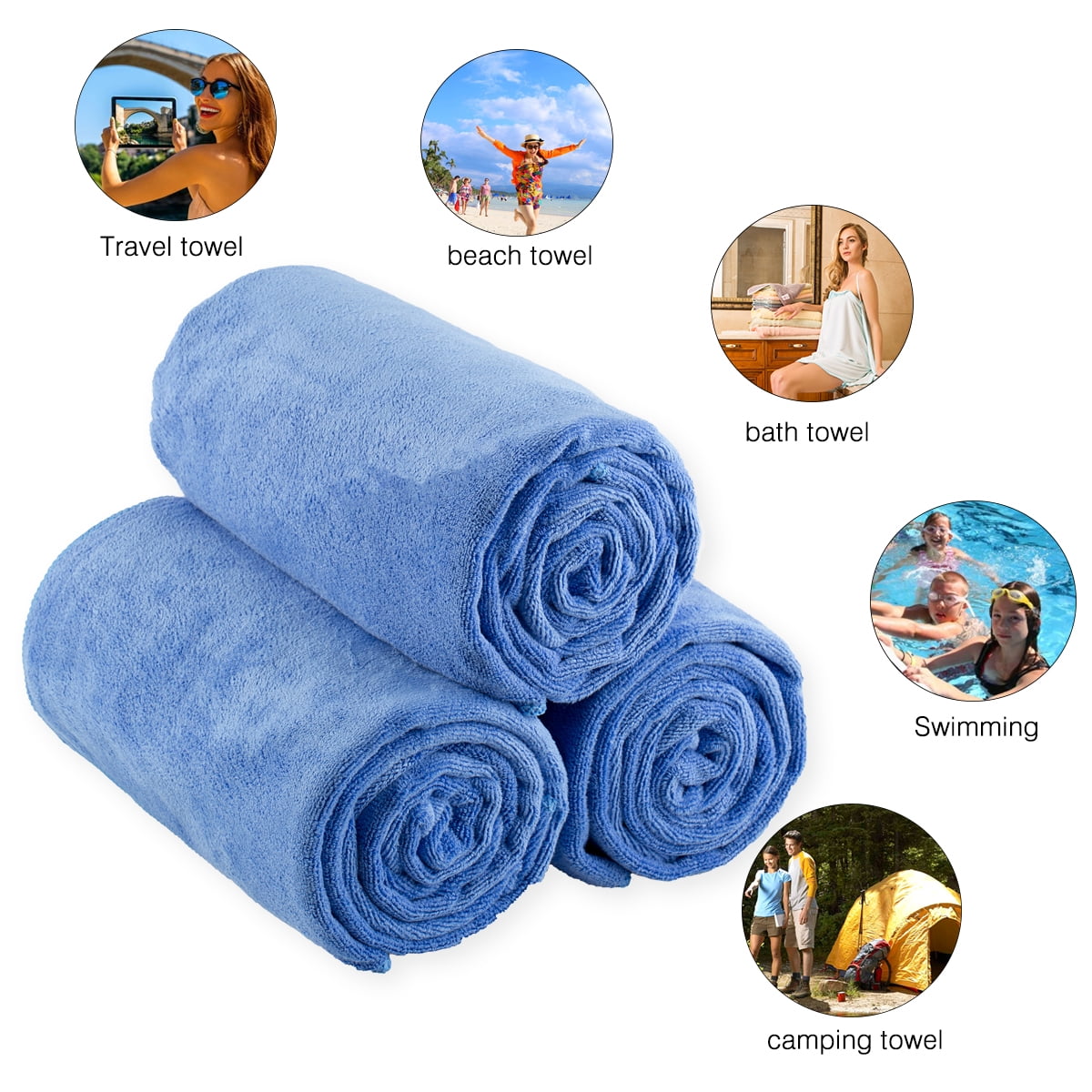 NC Microfiber Bath Towel Set 3 Piece (27"x 55"),Super Absortbent and Fast Drying,Blue