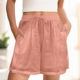 thumbnail image 5 of Costeam Womens Elastic Drawstring Waist Linen Blend Casual Shorts with Pockets Loose Fit Solid Color Summer Shorts, 5 of 5