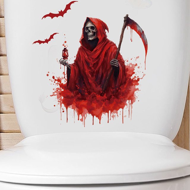 Adhesivos de pared para Halloween, Grim Reaper, calavera roja con capucha
