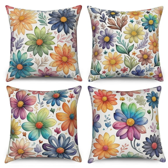 Pbobriich Spring Floral Throw Pillow Covers 18 x 18 inch Set of 4 Daisy Flower Pillowcase Linen Cushion Cases for Couch Sofa