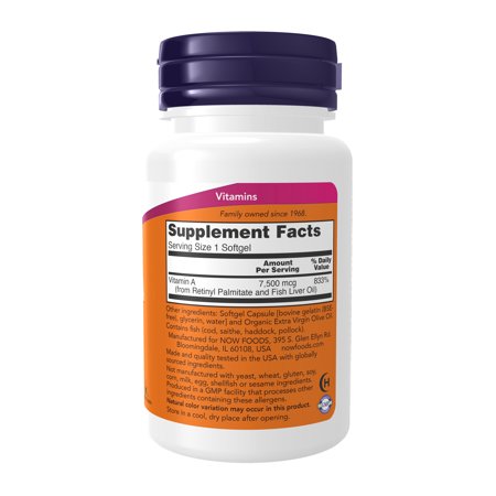 ナウフーズ ビタミンA サプリメント 7,500mcg (25,000IU) 100粒 ソフトジェル NOW Foods Vitamin A アイケア