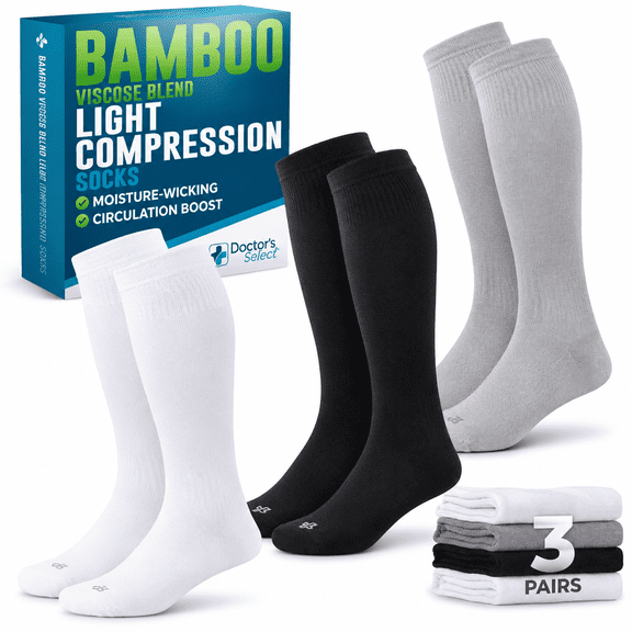 RAIRSKY Bamboo Viscose Light Compression Socks for Women & Men - 3 Pairs, 8-15 Mmhg Compression Socks, Athletic Socks, Knee High