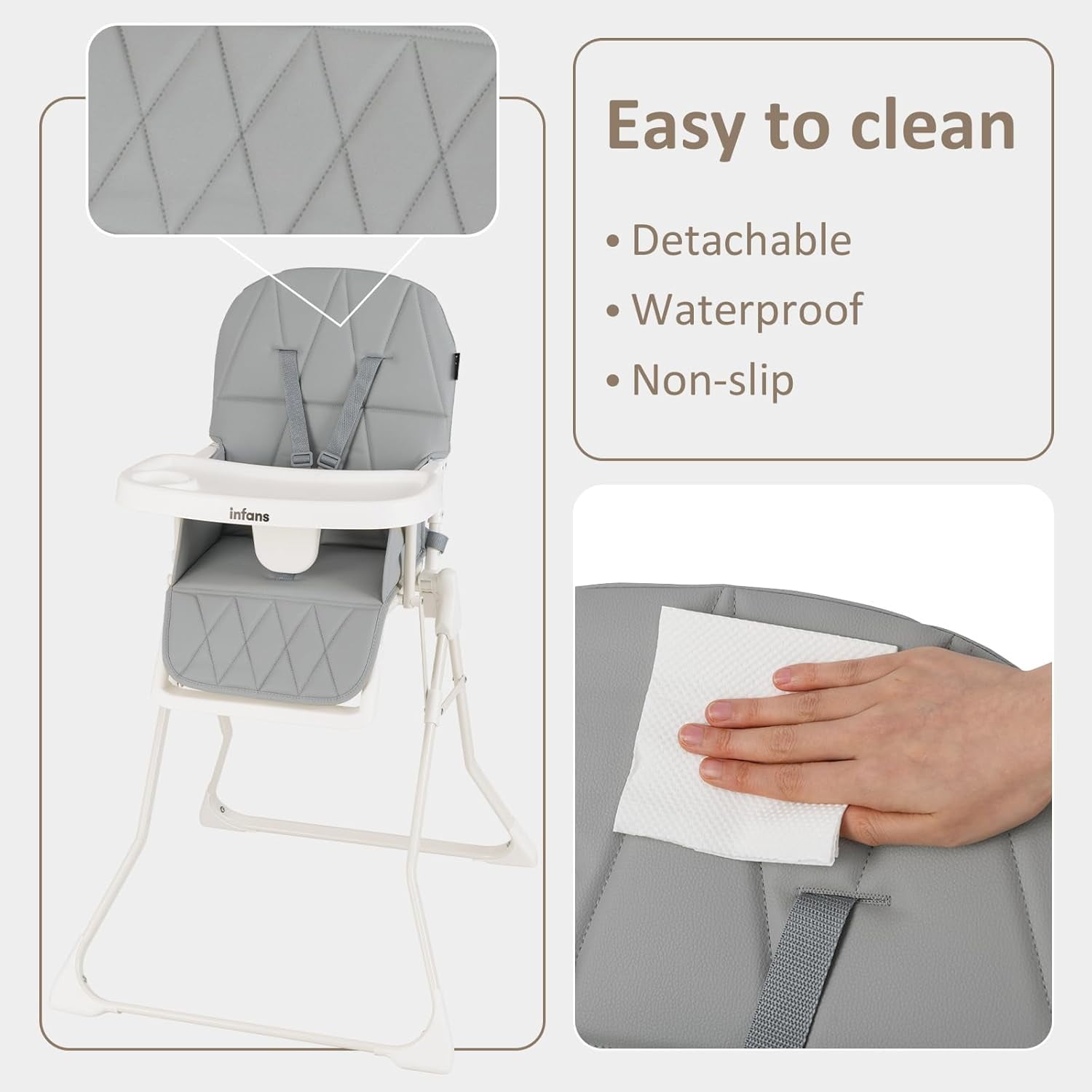 INFANS Baby High Chair, Quick Folding Portable Highchair for Babies and Toddlers with Adjustable Footrest Removable Dishwasher Tray PU Seat, Compact Highchairs for Baby Age 6-36 Months