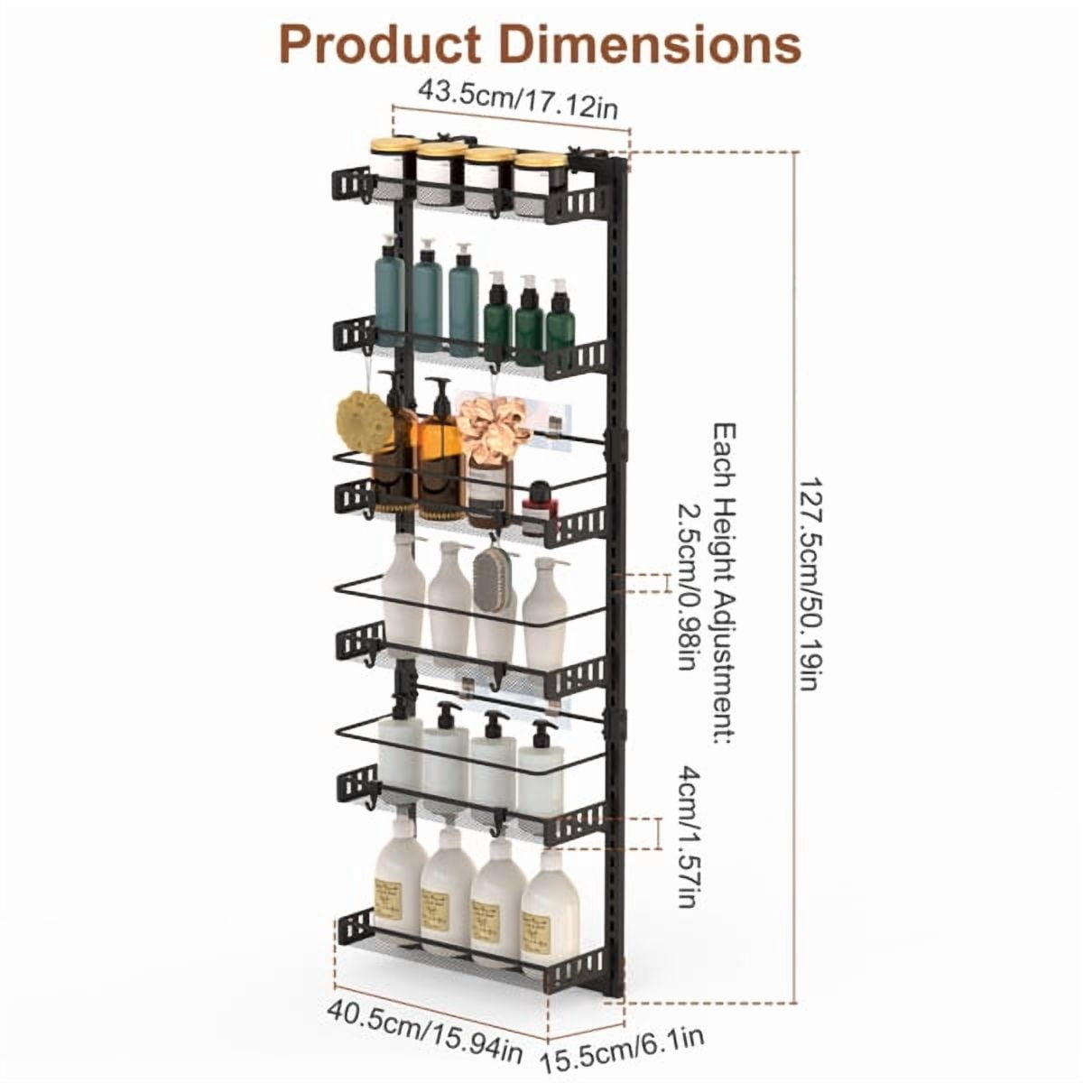 6-Tier Over the Door Pantry Organizer, Large Metal Door Spice Rack, Hanging Heavy-Duty Pantry Door Storage Shelf 10LBS Loading Easy Install Behind Door Storagefor Kitchen and Bathroom, Black
