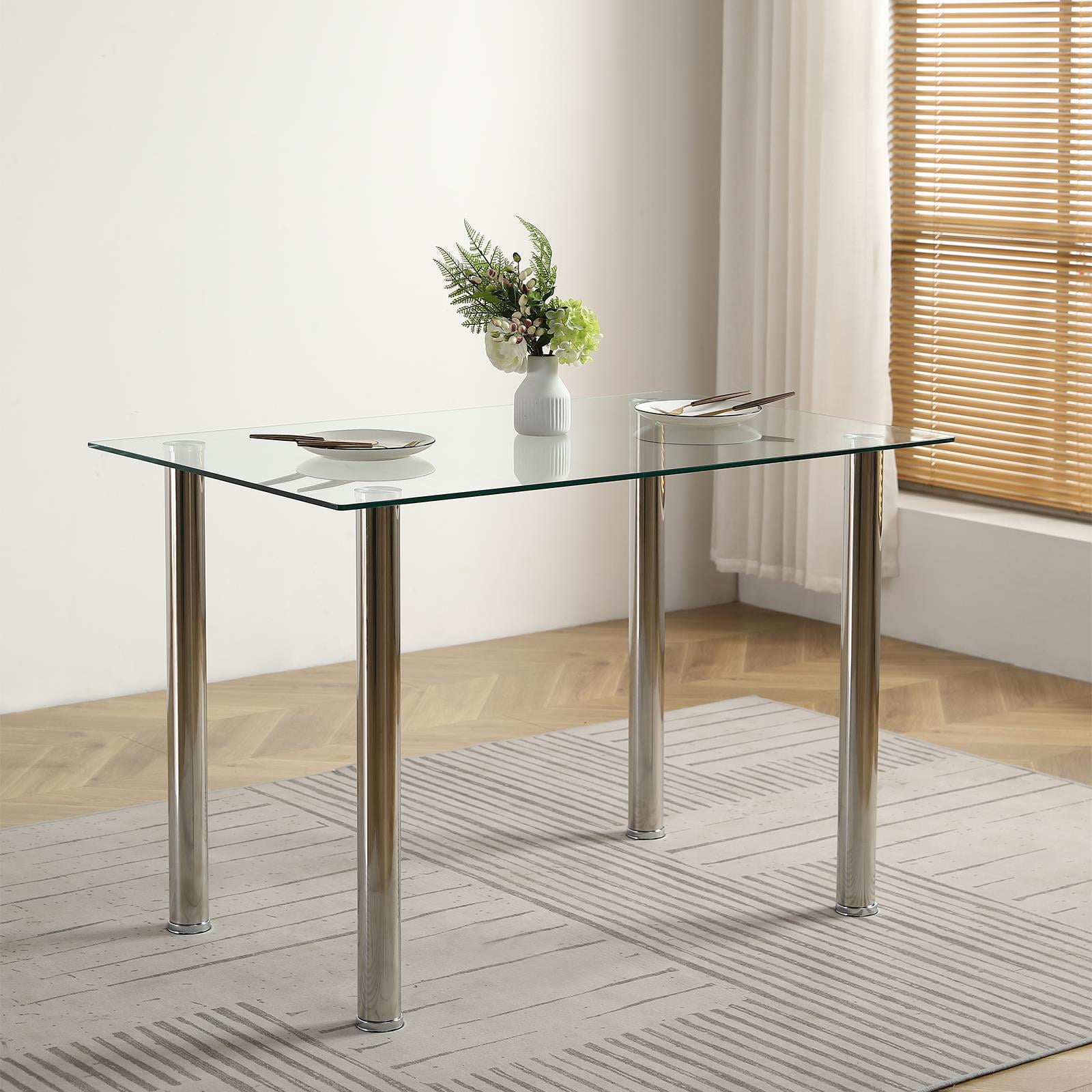 Glass table with stainless steel legs discount