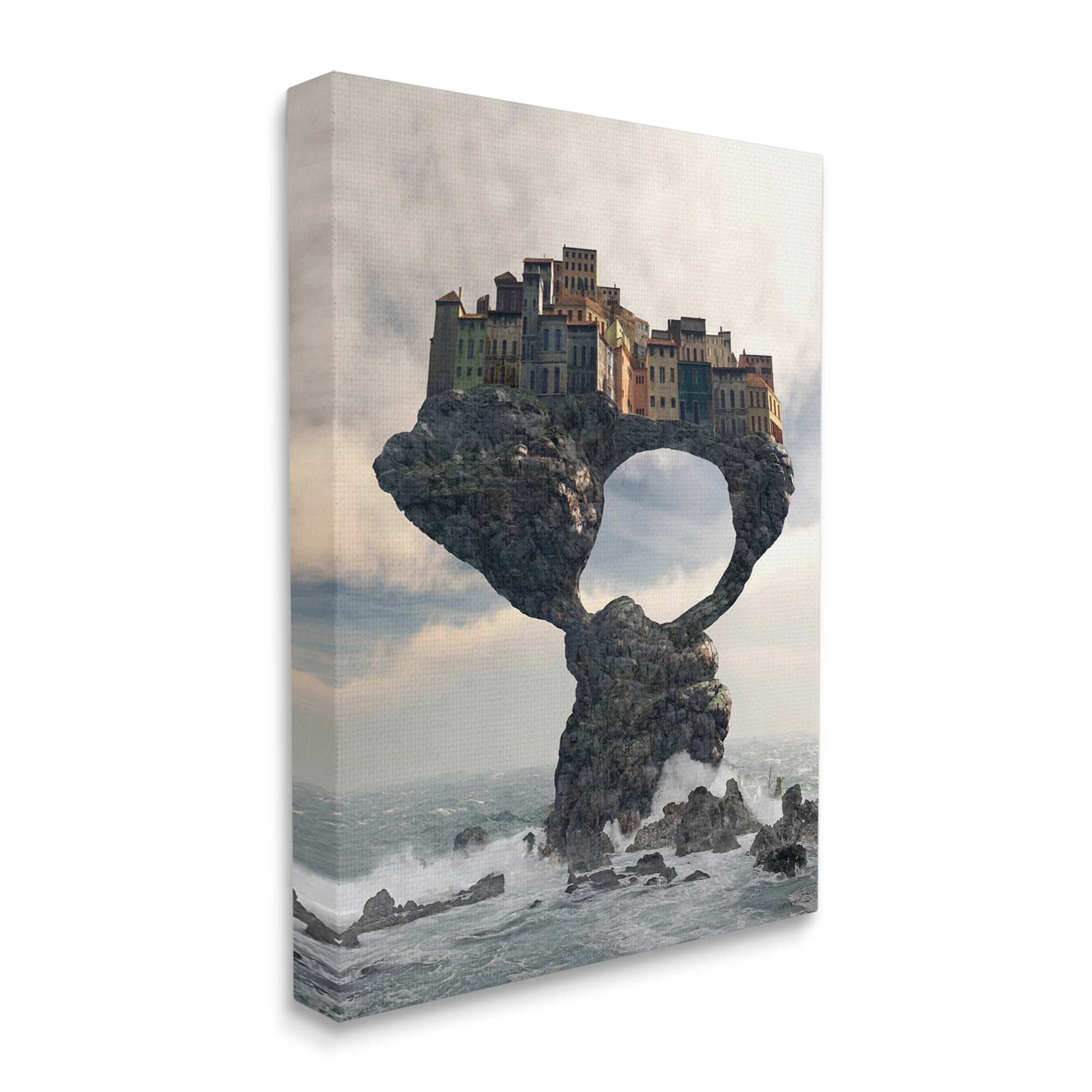 Stupell Industries Surreal City Atop Rocks Cliff Sea Waves Splashing Canvas Wall Art, 30 x 40, Design by Cynthia Decker