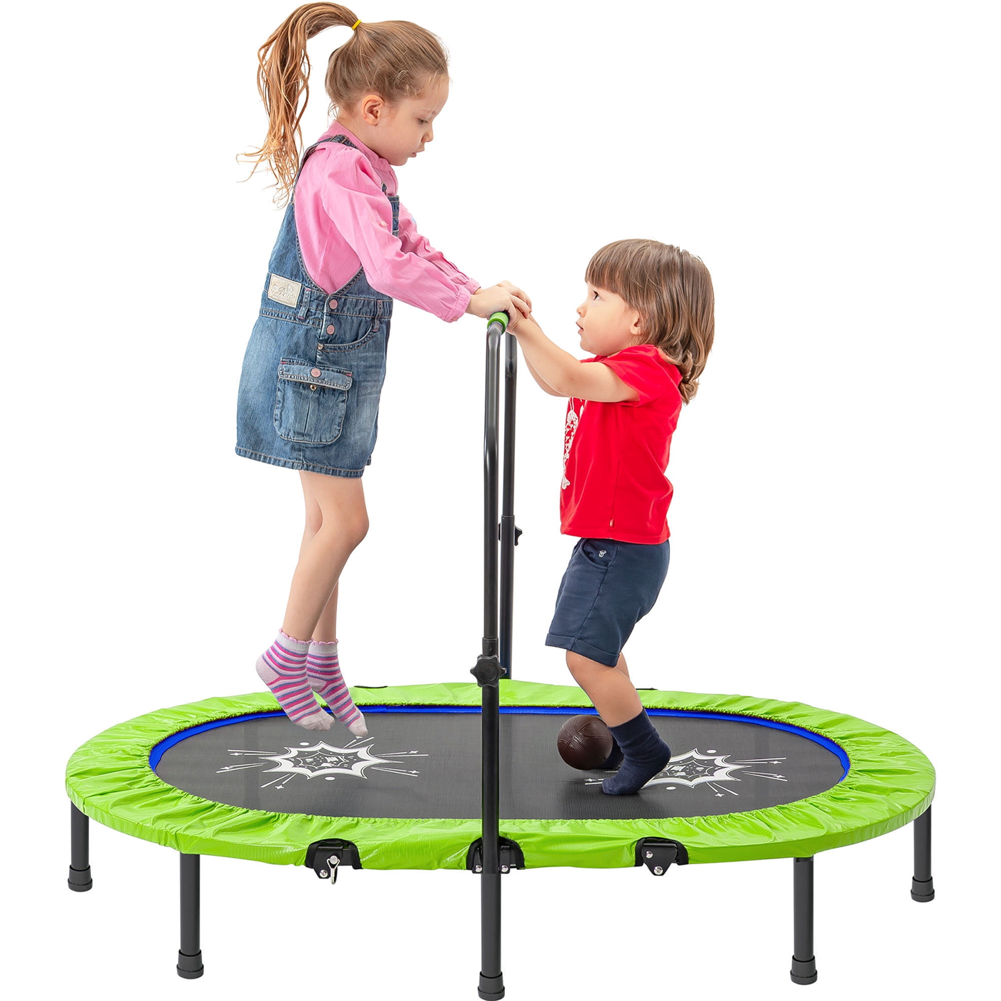 Kiapeise Kids Round Trampoline with Adjustable Handrail and Safety Cover