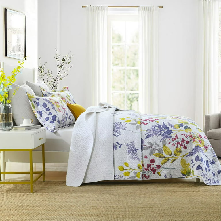 ROYAL FLORAL Linen King Size Bedspread Queen Size Bedspread  Bedspread-floral Bed Cover Double Sided Light Linen Bed Throw 