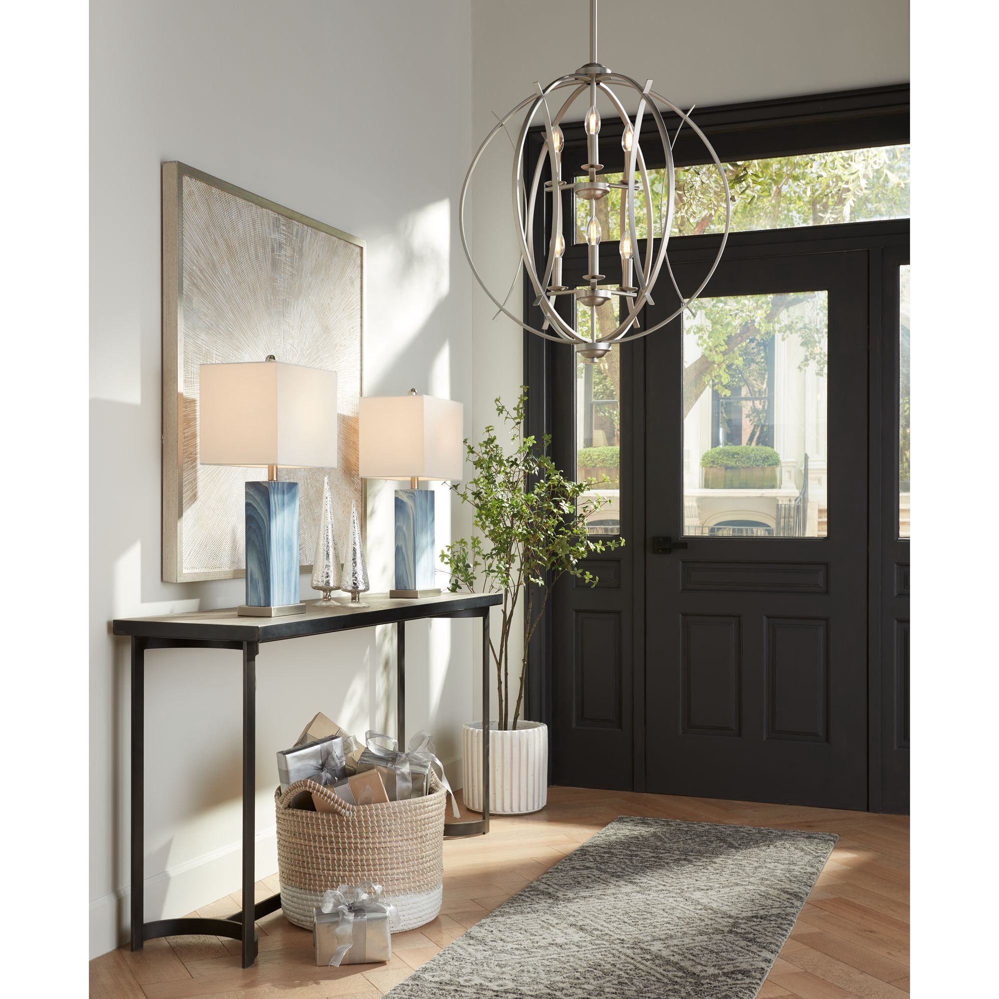 Possini Euro Design Spherical Brushed Nickel Large Chandelier 24" Wide Modern 6-Light Fixture for Dining Room House Foyer Kitchen Island Entryway Home