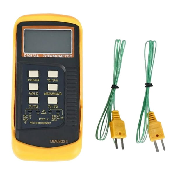 Termómetro de , termómetro medidor de temperatura,sondas bicanal tipo cable sonda 2 canales,Termómetro digital 6802II,Abrazadera de tubo de de Yotijar Termómetro de termopar