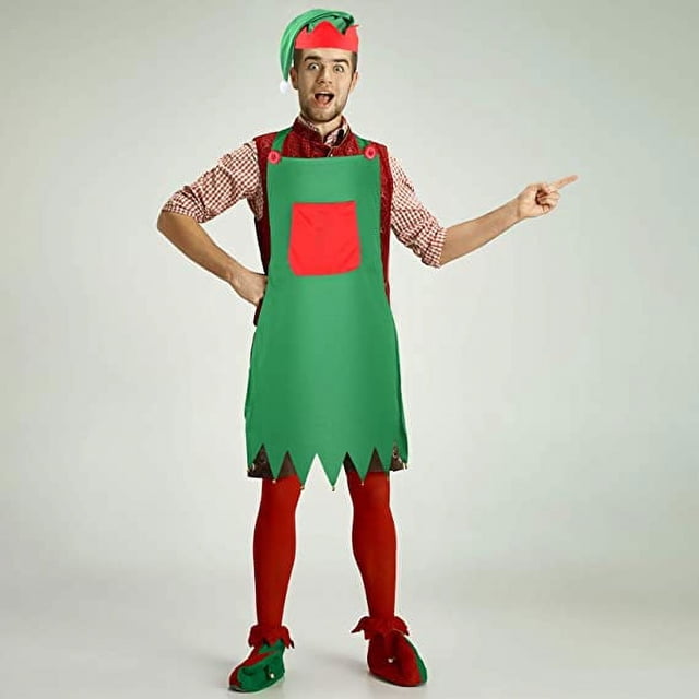 RV Kits de duendes navideños de 2 piezas que incluyen delantales de duendes y sombreros de duendes para suministros de disfraces de fiesta de Navidad (verde) brillar Electrónica