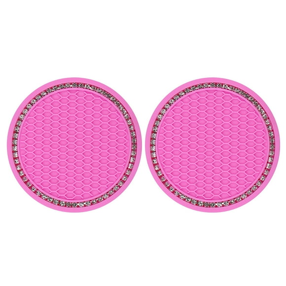 2Pcs Bling Car Coasters PVC Travel Auto Cup Holder Insert Coaster Anti Slip Vehicle Cup Mats for Women and Girl