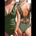 thumbnail image 3 of Traje de Baño de una Pieza con Volantes para Mujer, Escote en V, Cordones, Verde, Talla XXL, 3 of 6