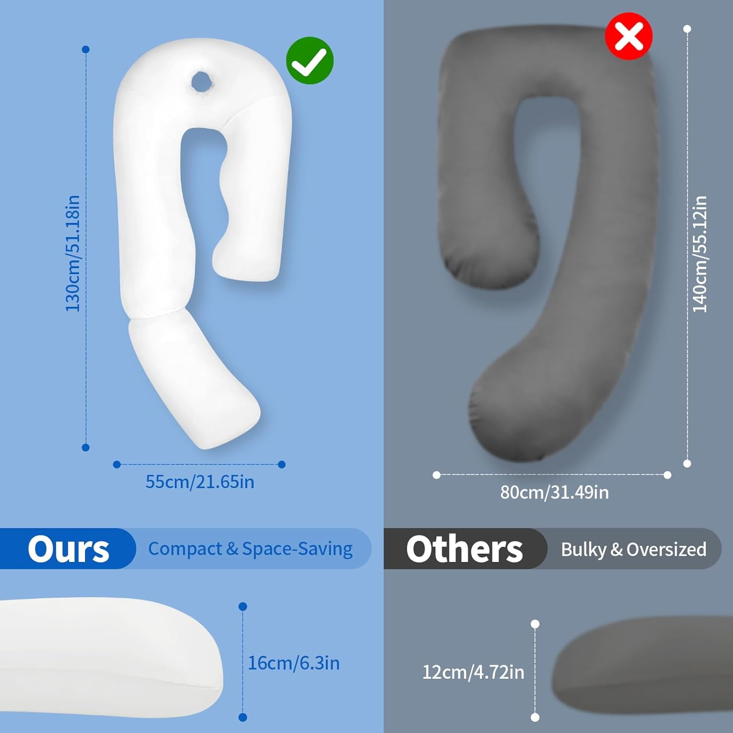U-Shaped Full Body Pillow for Side Sleepers – 51-Inch Body Pillow with Ear Piercing Design – Cooling Pregnancy Pillow Orthopedic Support for Back, Neck & Hip – Soft Washable Velvet Cover