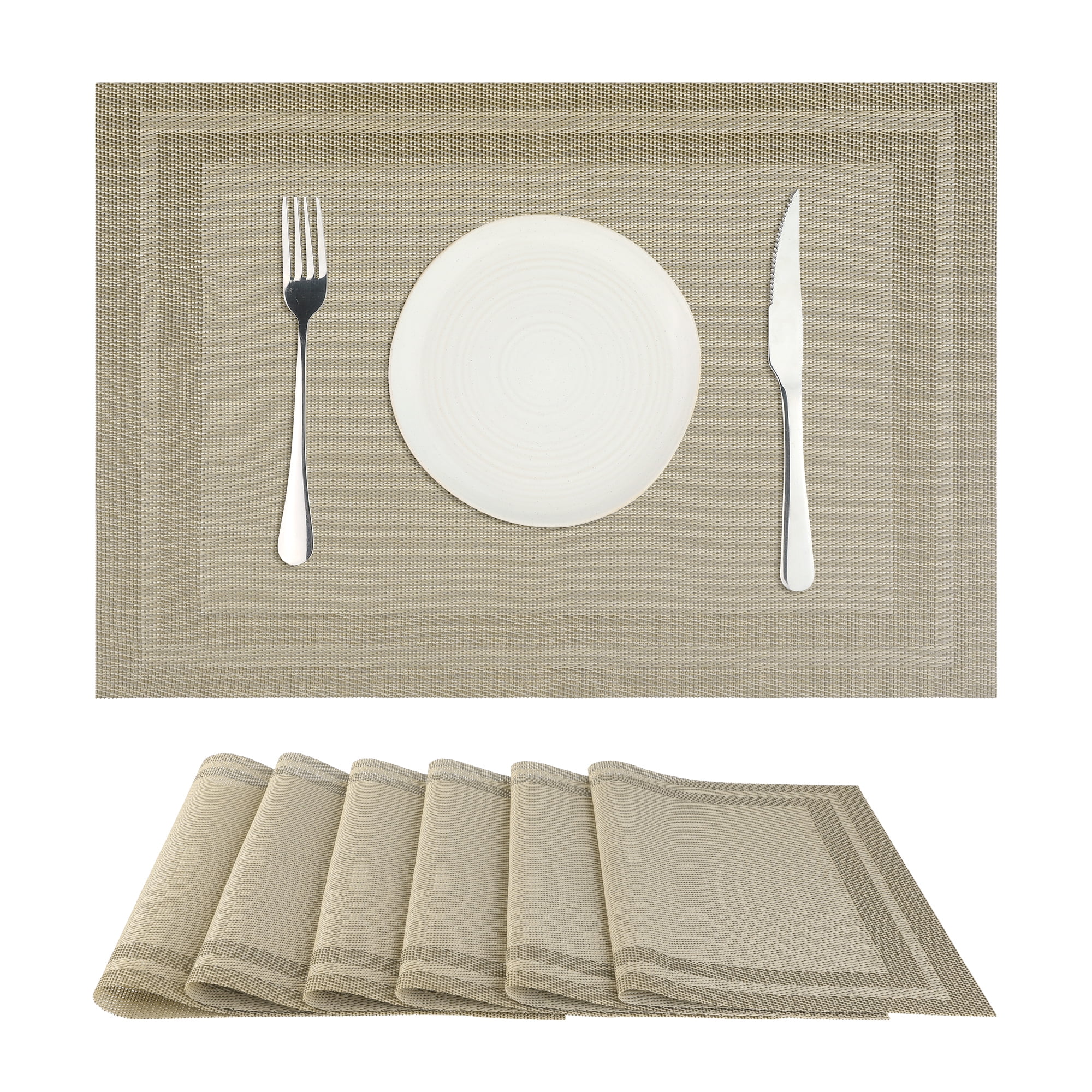 Unique Bargains Set of 6 Washable Modern Polyvinyl Chloride Placemats Champagne 18x12 Inch