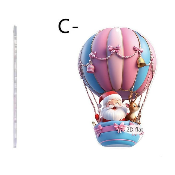 Decoraciones navideñas, adornos navideños, regalos de Navidad. Llavero con colgante acrílico 2D de Papá Noel con paracaídas de aire caliente. Accesorios de decoración navideña. Etiquetas acrílicas.