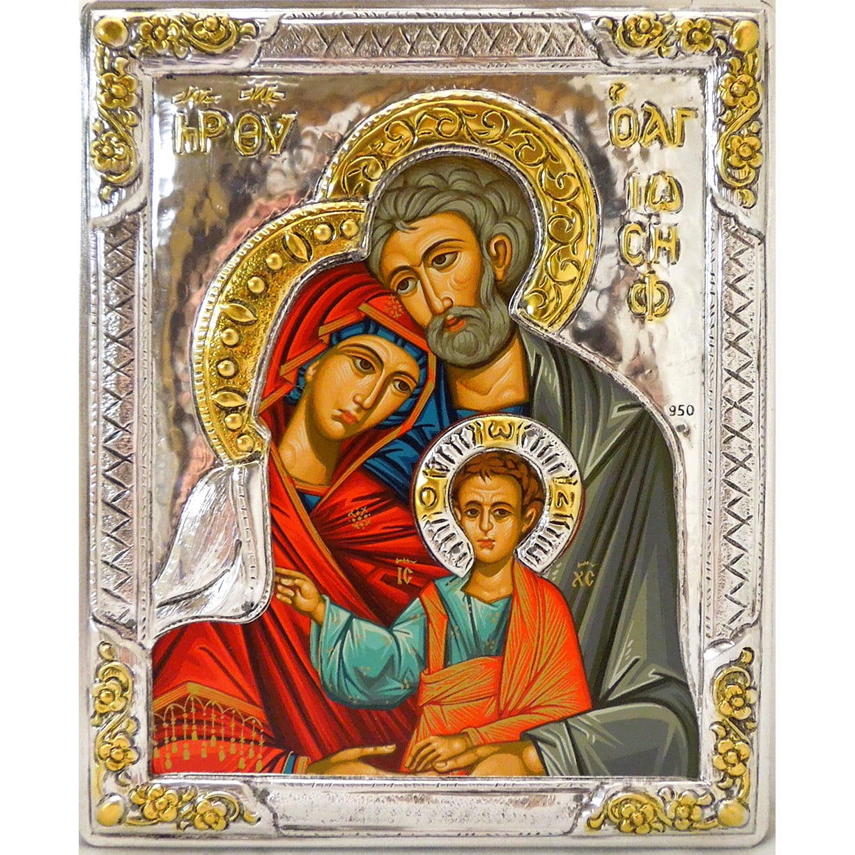 Russian Icon Holy Family Icon Coated With 925 Silver Gold Plated 