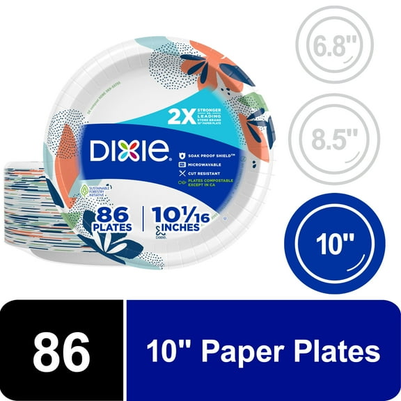 Dixie Disposable Paper Plates, 10", Multi-Color, 86 Count