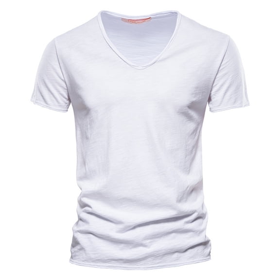 Mens Slim-Fit Cotton T-Shirts Comfort Soft Short Sleeve Lightweight V-Neck Shirts Tops Breathable Color Blouses