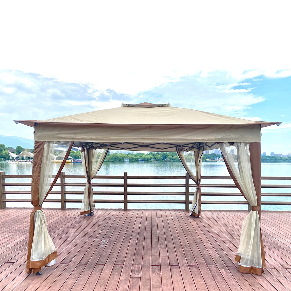 Private Jungle Outdoor 11x 11Ft Pop Up Gazebo Canopy With Removable Zipper Netting,2-Tier Soft Top Event Tent