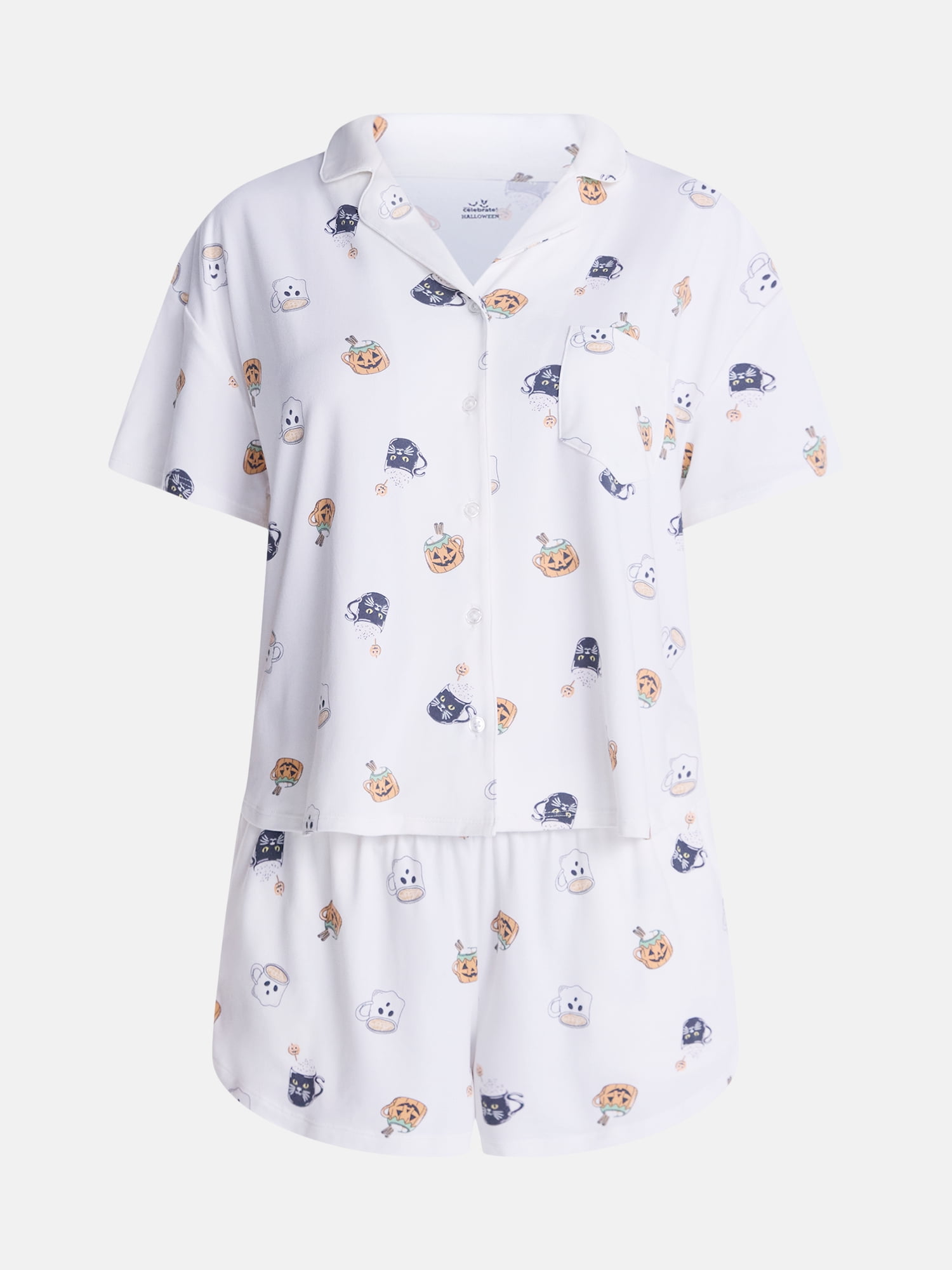 Halloween Women's Notched Top and Shorts Pajama Set from Way to Celebrate, 2-Piece, Sizes XS-3X