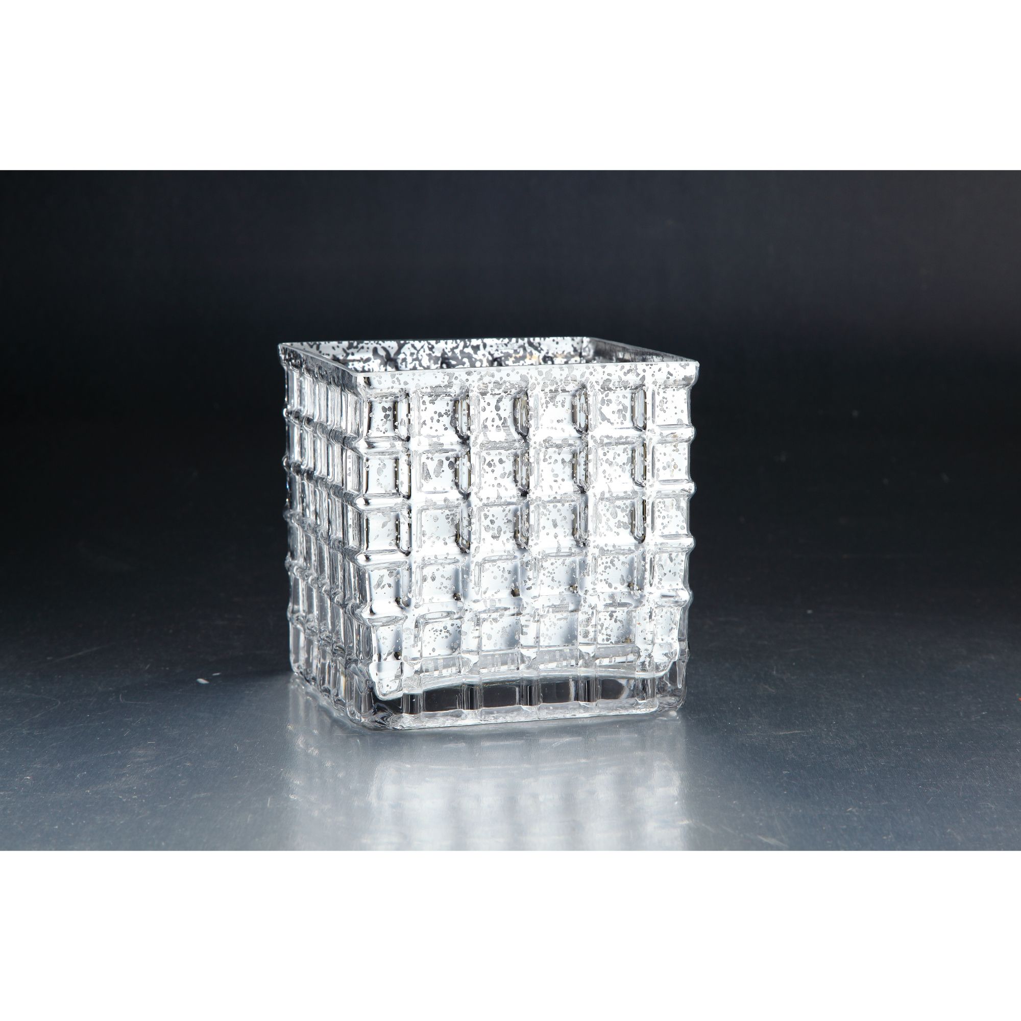 6" Silver Colored Square Glass Block Votive Candle Holder