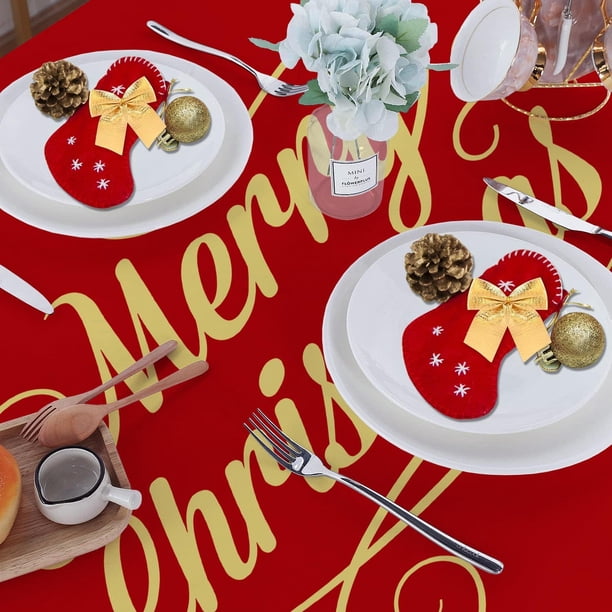 Merry Christmas Oval Tablecloth 60×102 inch Christmas Table Cloth