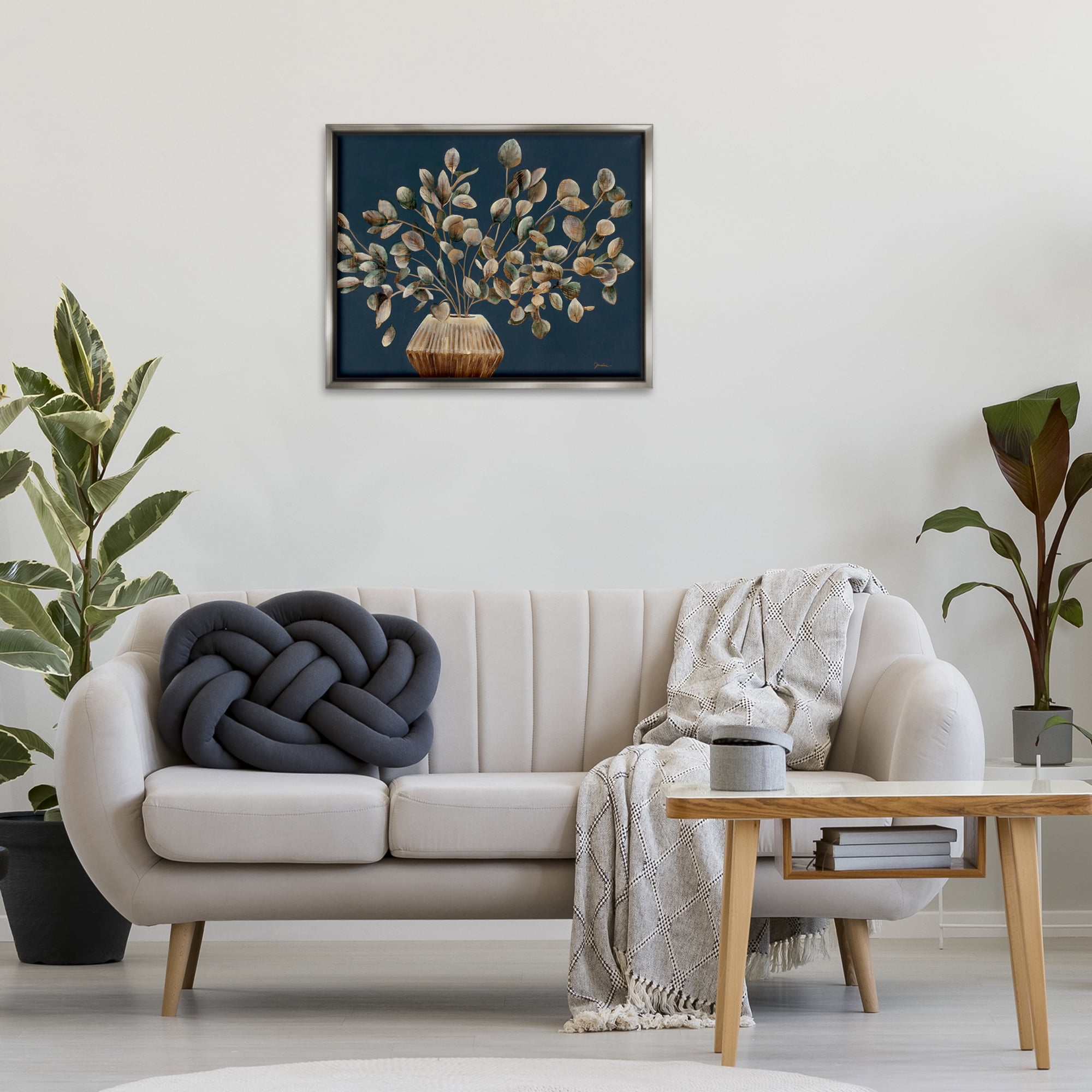 Stupell Industries Rustic Eucalyptus Leaves Botanical & Floral Painting Gray Floater Framed Art Print Wall Art, 31 x 25