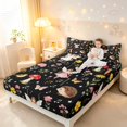 thumbnail image 3 of Homewish Cartoon Plant Mushrooms Queen Sheets,Cute Fairies Floral Animals Queen Sheet Sets,Black,4-Piece,1 Flat Sheet, 1 Fitted Sheet and 2 Pillowcases, 3 of 6
