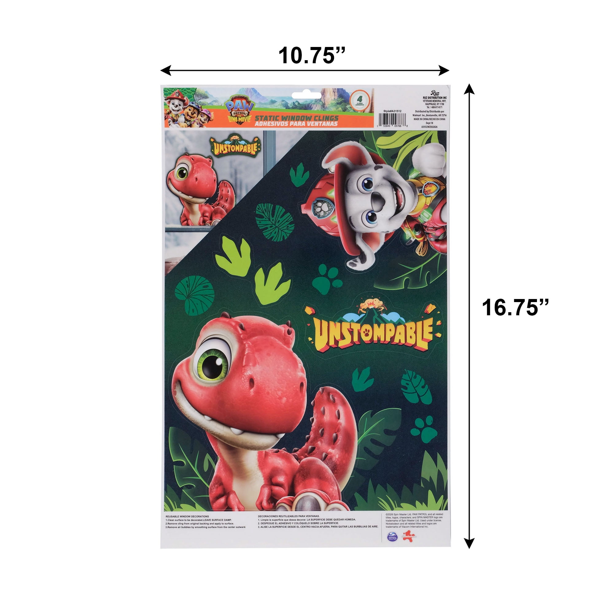 PAW Patrol Dino Rescue Static Window Clings – 4 Pack Kids’ Decoration