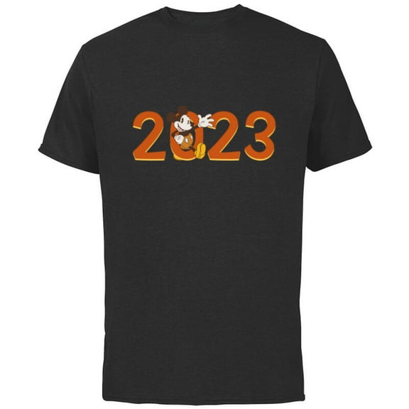 Disney Mickey Mouse Waving 2023 100th Anniversary New Year - Short Sleeve Cotton T-Shirt for Adults - Customized-Black