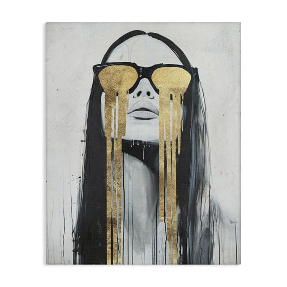 Stupell Industries Golden Tears Glam Girl People Painting Wrapped Canvas Art Print Wall Art, 16 x 20